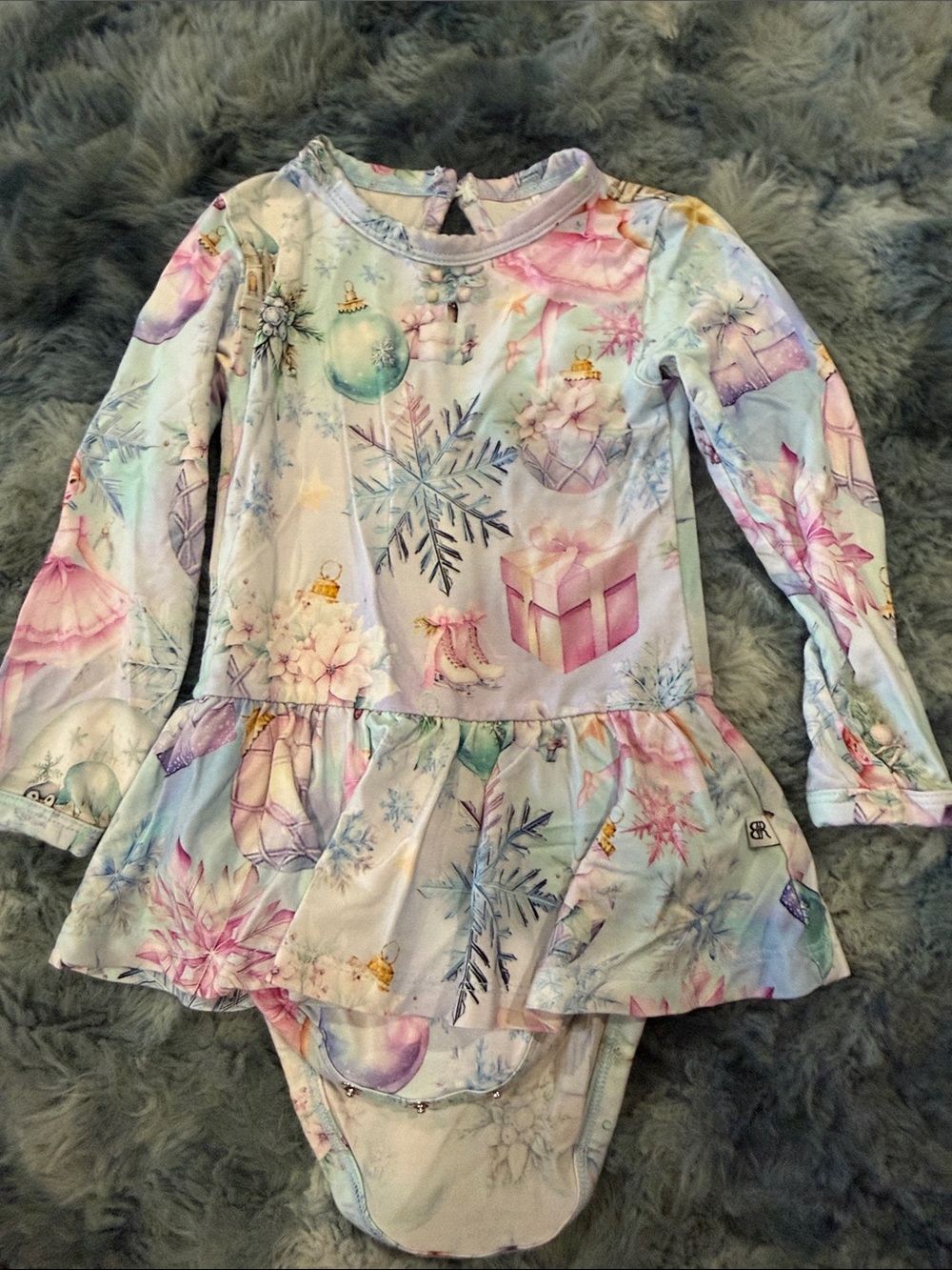 Girls' Pastel Snowflake Peplum Dress Bodysuit - Light Pastel